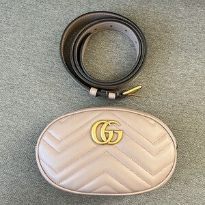Gucci Calfskin Matelasse GG Marmont Belt Bag 95/38-Authentic-EUC